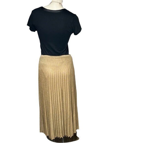 VINCE Pleated Gold Bronze Metallic Crochet Knit Midi Skirt Lined Size M - Picture 6 of 16